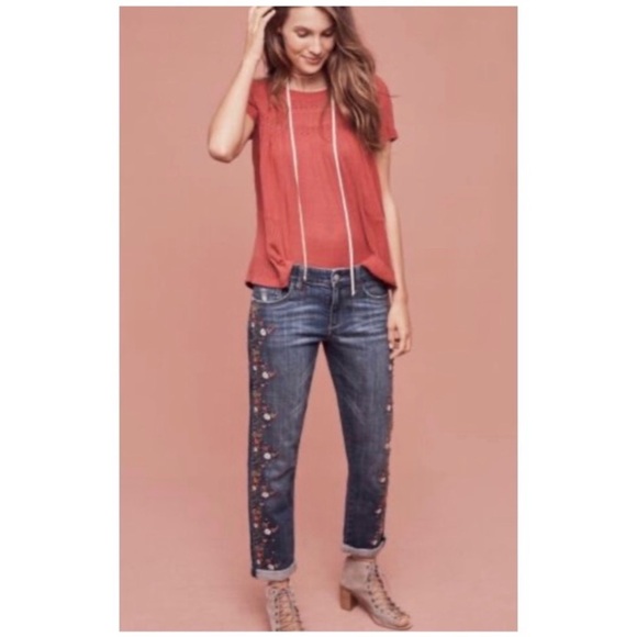 Pilcro Hyphen Mid Rise Embroidered Jeans By Anthropologie - Picture 1 of 16